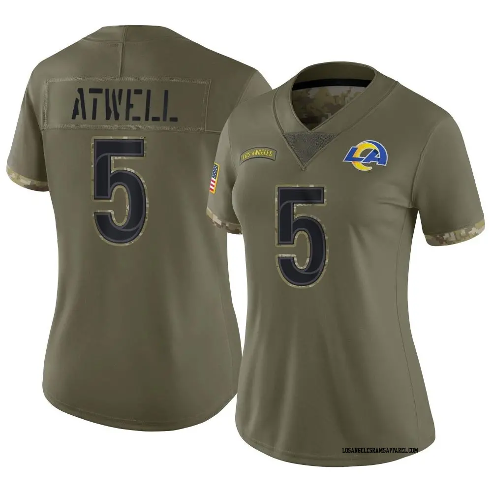 Limited Olive Women s Tutu Atwell Los Angeles Rams 2022 Salute To Service Jersey Rams Store